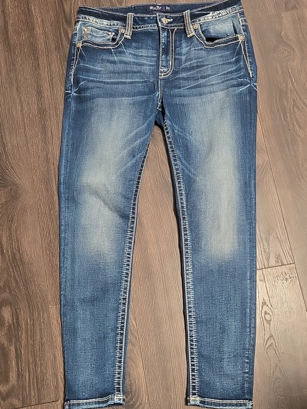 Miss Me Medium Blue Skinny Jeans with Faded Whiskering